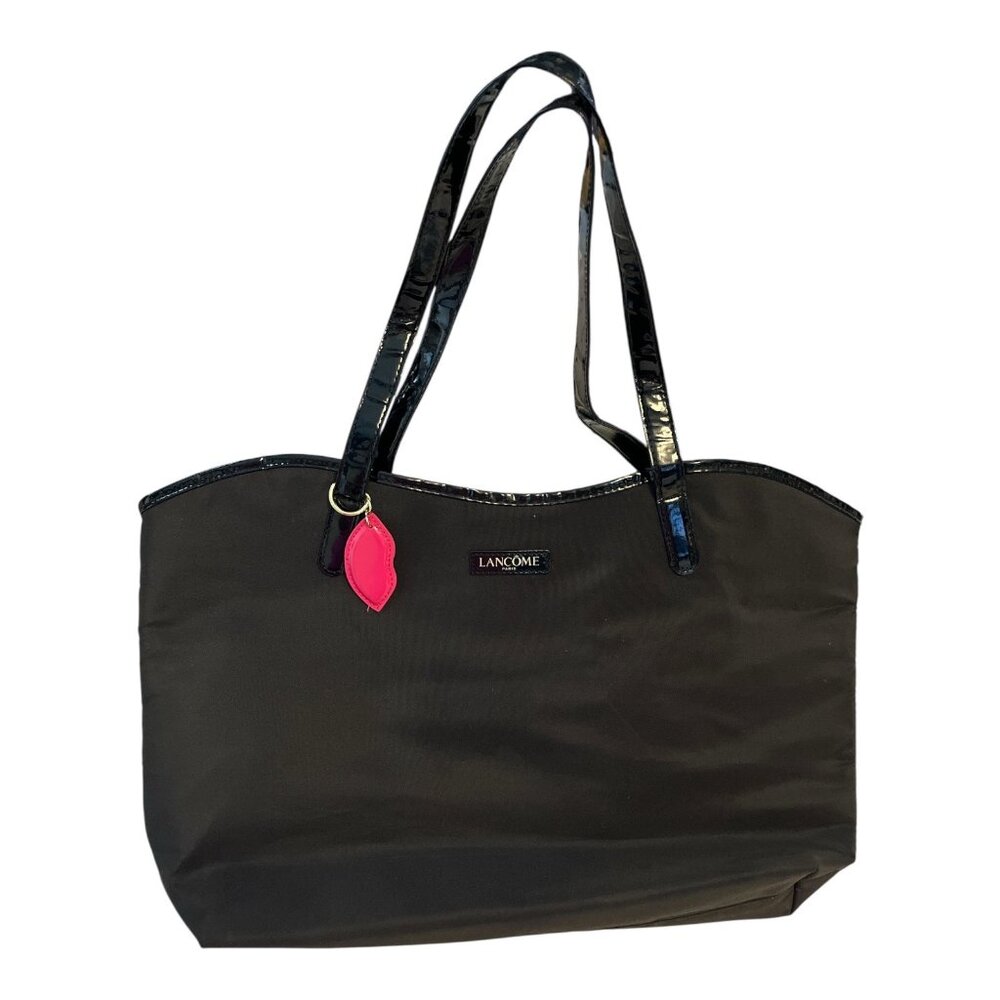 Lancôme Paris Black Nylon Tote Bag – Patent Handles – Eiffel Tower & Lip Print L